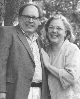 A black and white photo of David Rice and Alison Vesely